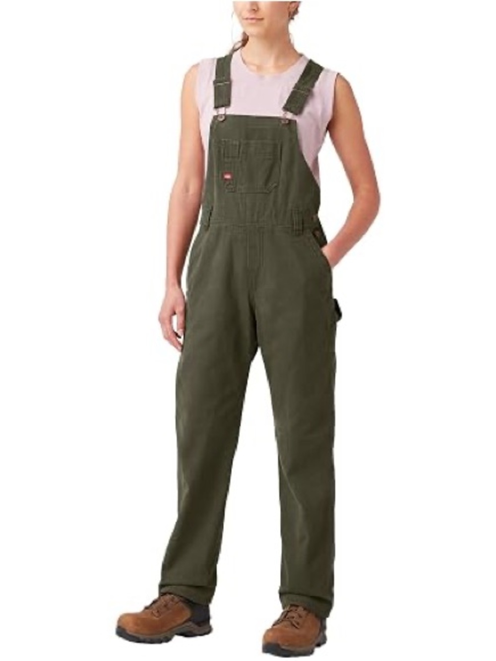 Dickies Women's Relaxed Fit Bib Overalls, Rinsed Moss Green